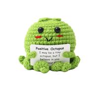 Figura de hecho a mano: pulpo de punto de ganchillo positivo, regalo de felpa de estímulo inspirador con tarjeta de pensamiento motivacional, linda decoración de apoyo emocional para