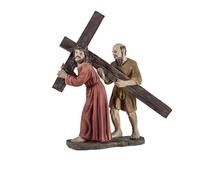 Figura de Jesus con el Cirineo llevando la Cruz de Resina Pintado a Mano de 14 cm