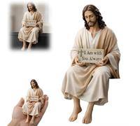 Figura de Jesús de resina para escritorio, diseño de Jesucristo sentado hecho a mano, estatua de Jesucristo, decoración de estatuas de letrero "I Am with You Always", estatua religiosa serena para