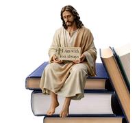 Figura De Jesús Sentado - 12cm Figura De Compañero De Escritorio De Resina De Jesús, Diseño De Jesucristo, Con Texto En Inglés "I Am With You Always", Figuras De Cristo Hecha A Mano, Regalo Religioso