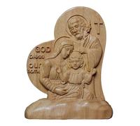 Figura de madera con forma de corazón católico de la Sagrada Familia tallada