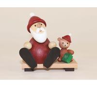 Figura De Madera Papá Noel Con Osito En Banco HxB 9,5x8,5cm NUEVO Seiffen