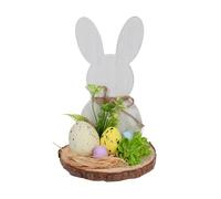 Figura de madera tallada a mano de liebre de Pascua, decoración de primavera para manteles, exhibición de mesa, artesanía de Pascua de madera