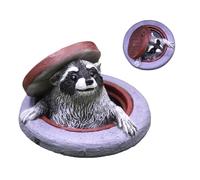 Figura De Mapache Paisajístico: Postura De Lectura, Detalle Realista, Pátina De Metal, Ocultación De Cubierta De Drenaje, Protección De Bordes, Ideal Para Jardín, Bosque, Planta, Porche, Balcón, Terra