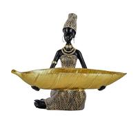 Figura de Mujer Africana con Bandeja - Escultura Decorativa de Resina Pintada a Mano - Estatua Dorada Tribal para Decoración de Hogar, Salón, Mesa, Boda o Fiesta Religiosa