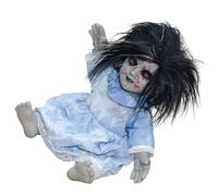 Figura de muñeca aterradora con cara iluminada y efecto de sonido aterrador, decoración de muñeca sentada
