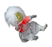 Figura de muñeca aterradora con cara iluminada y efecto de sonido aterrador, muñeca sentada aterradora