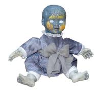 Figura de muñeca aterradora con cara iluminada y efecto de sonido aterrador, muñeca sentada aterradora