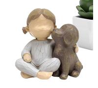 Figura de niña y perro, escultura de resina de cachorro, 8 x 5 x 7,8 cm, decoración de compañero emocional, figura de exhibición de de mascota dulce | Perro perdido condolencias para el hogar