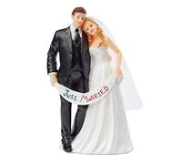 Figura de pareja de novios con pancarta «Just Married» para decoración de tarta, 13,5 cm de alto, decoración para tarta de boda de varios pisos