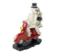 Figura de pareja gótica de calaveras - 13 x 13 x 7 cm, figura de pareja de resina grande, estatua vintage de motocicleta, artesanía romántica detallada, obra de arte elegante esqueleto | Regalo de