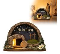 Figura de Pascua hueca de madera con motivo de Pascua y escena de resurrección de 2026-13 cm. Adecuado para la decoración del hogar o como decoración de mesa. (Beige, 15 x 12 cm)