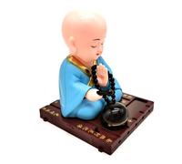Figura de pequeño monje | Estatua solar de Buda | Adorno para tablero de instrumentos que agita la cabeza para coches, lindas figuras de monje para decoración de oficina en casa, juguete sostenible de