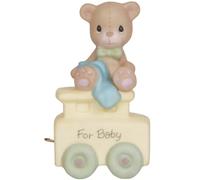Figura de porcelana bisque con forma de tren de cumplea os de Precious Moments, azul beb , 4 pulgadas