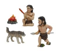 Figura De Primitivo - Figuras De Cuevas Y Lobos | 4 Piezas De Resina Diseño De Fuegos De Campamento Tribal Estatuas De Jardín Miniaturas, Decoración del Paisaje De La Edad De Pi
