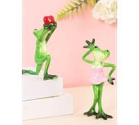 Figura de rana de resina para decoración del hogar y la oficina, bonita escultura de estatua para dormitorio, sala de estar y baño (1 juego)