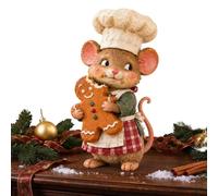 Figura de ratón panadero de jengibre Adorable escultura animal navideña | Figura de Ratón Encimera Para repisa estante mesilla estantería interior salón dormitorio hogar