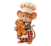 Figura de ratón panadero de jengibre Escultura animal navideña | Estatua con ratón panadero Para repisa estante mesilla estantería interior salón dormitorio hogar