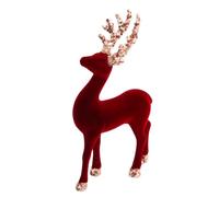 Figura de Reno de Terciopelo de Navidad de 23 cm, Adorno de Ciervo Flocado Rojo Vino con Cuernos de Lentejuelas y Purpurina, decoración Festiva de Mesa para Chimenea, Estante, Centro de Mesa y