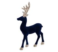 Figura de Reno de Terciopelo de Navidad de 35 cm, Adorno de Ciervo Azul Medianoche con Cuernos de Lentejuelas y Purpurina, decoración Festiva de Mesa para Chimenea, Estante, Centro de Mesa y