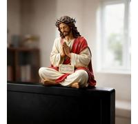 Figura De Sagrado Corazón De Jesús, 10cm "I Am Always With You" Estatuas De Jesús, Estatuilla DeJesús Sentado Pintada A Mano, Figura DeJesús De Resina Para Escritorio, Pascua, Salón, Dormitorio