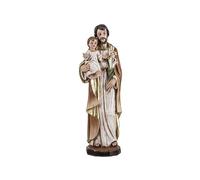 Figura de San Jose con niño de Resina Pintado a Mano Estilo Madera Clara de 20 cm