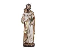 Figura de San Jose con niño de Resina Pintado a Mano Estilo Madera Clara de 30 cm