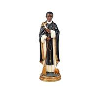 Figura de San Martin de Porres, Conocido como Fray Escoba de Resina Pintado a Mano (30 cm)