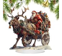 Figura de trineo de reno de reno de Santa - Ornamento de vacaciones acrílicas 2D, Figurina de Santa de Navidad | Pieza de mesa de reindee de coleccionable, decoración tradicional de la escena na