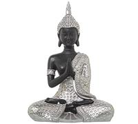 Figura de un Buda Sentado de Resina en Plateado y Marron 18x10x26cm