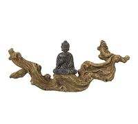 Figura de un Buda sobre Tronco de Resina en marrón y Negro 32x8x14cm