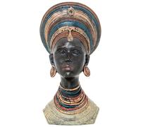 Figura de un Busto de una Africana de Resina en Dorado, Negro y Verde 27x21x50cm
