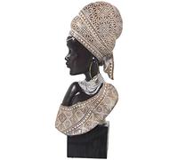 Figura de un Busto de una Africana de Resina en Negro y Dorado 18x9x42cm
