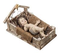 Figura de un niño Jesus en Pesebre de Resina en Beige y Marron 20x31x25 cm