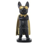 Figura de un Perro Bulldog con Gafas y Capa en Negro y Dorado 13x12x33cm