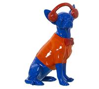Figura de un Perro Sentado con Auriculares de Resina en Azul y Naranja 7x12x26cm