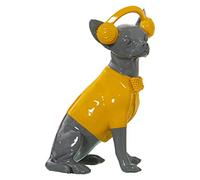 Figura de un Perro Sentado con Auriculares de Resina en Gris y Amarillo 7x12x26cm