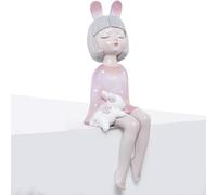 Figura de una Chica sentada con Orejas y Conejo de Resina con Multiples Colores 12x12x32 cm