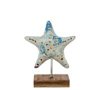 Figura de una Estrella de mar de Metal y Base de Madera en Azul y Blanco 21x10x28 cm