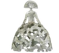 Figura de una menina con Falda de Mariposas de Resina en Plateado 20x11x23cm