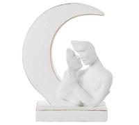 Figura de una Pareja con la Luna de Ceramica en Blanco Arena y Dorado 24x11x30cm