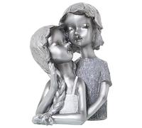 Figura de una Pareja de niños de Resina en Plateado 19x15x29