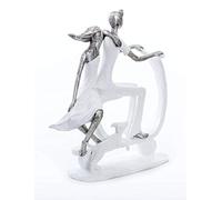 Figura de una Pareja en Moto Resina Blanco y Plateado 27x11x30 cm