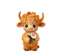 Figura de vaca de resina de dibujos animados estatua de becerro con flor multicolor de 12,5 cm para escritorio, estante para el hogar, casa de campo, decoración kawaii para amantes de los animales