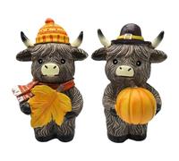 Figura de vaca Highland,Decoración encantadora de cosecha otoñal con ganado de las tierras altas - Estatuas de vacas rústicas Decoración para el hogar de otoño para la oficina, estante de chimenea