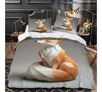 Figura de zorro 3D Impresión Edredón funda 3pz Microfibra lavable Escultura artística de animales Funda de edredón 2 fundas antidesvanecimiento Adolescentes Adultos jóvenes Super king（260x220cm）