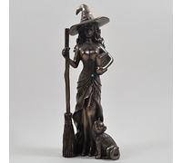 Figura decorativa de bronce con diseño de bruja y gato negro