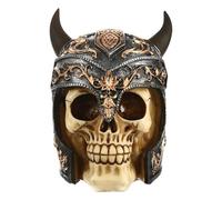 Figura decorativa de calavera de resina con cuernos, 13 x 10 x 15 cm, gótica, salón, decoración de terror, para bar, vitrina, mesa, tamaño 13 cm, altura 380 g, negro