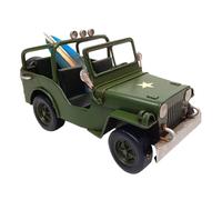Figura Decorativa de Metal Coche Militar con Tabla Surf Adornos y Esculturas. Vehículos Coleccionables. Decoración Hogar. Regalos Originales. 17 x 8 x 9 cm