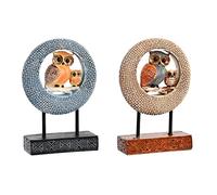 Figura Decorativa DKD Home Decor 16,5 x 6 x 25,5 cm Beige Búho Azul Boho (2 Unidades)